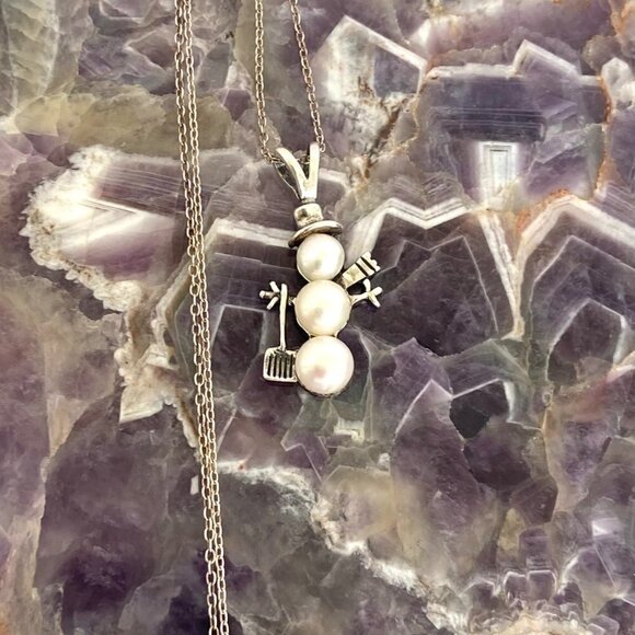 Sterling Silver 925 Dakota West Pearl Snowman Winter Pendant Necklace 18" Chain - Picture 5 of 16